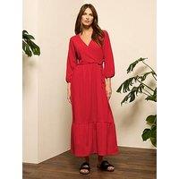M&Co 3/4 Sleeve Wrap Tiered Dress - Red