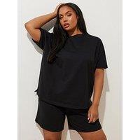 Yours Curve Sweat T-Shirt & Short Set - Black
