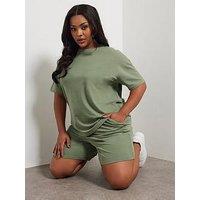 Yours Curve Sweat T-Shirt And Short Set - Green
