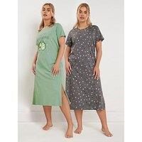 Yours Curve 2 Pack Avocuddle Midaxi Nightdress - Multi