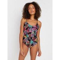 M&Co Tropical Triple Frill Swimsuit - Black