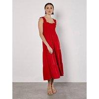 Apricot Smock Tiered Midi Dress - Red
