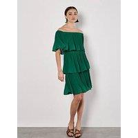 Apricot Summer Plisse Layered Bardot Dress - Green