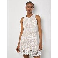 Apricot High Neck Lace Skater Dress - White