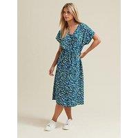 M&Co Petite Printed Tie Waist Dress - Blue