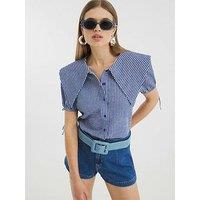 River Island Short Sleeve Collared Gingham Shirt - Blue