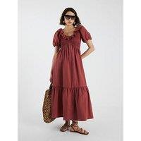 River Island V Neck Frill Midi Dress - Red