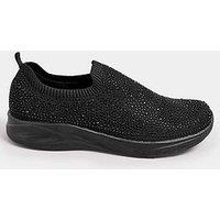 Yours Extra Wide Fit Slip On Diamante Trainer - Black