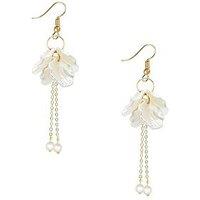 V By Very Gold Plated White Flower And Pearl Drop Earrings
