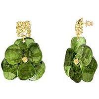 V By Very Gold Plated Green Flower Drop Earrings
