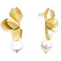 V By Very Gold Plated Petal And Pearl Drop Earrings