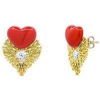 V By Very Gold Plated Statement Red Heart Stud Earrings