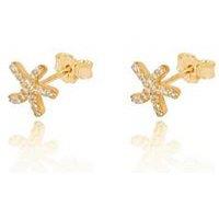 V By Very Gold Plated Sterling Silver Pave Set Cz Starfish Stud Earrings