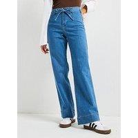 Only Juicy High Waist Wide Belt Denim Jeans - Blue