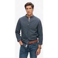 Superdry Merchant Striped Grandad Collar Long Sleeve Shirt - Dark Blue