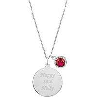 The Love Collection Sterling Silver Personalised Birthstone Cz Rubover Charm And Disc Necklace