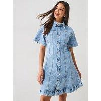 Pieces A-Shape Denim Dress - Blue