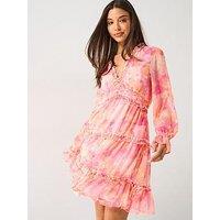 Vero Moda Milla Long Sleeve Frill Short Dress - Multi