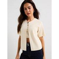 Vero Moda Gold Short Sleeve O-Neck One Button Cardigan - Cream