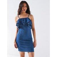Vero Moda Manny Frill Short Denim Dress - Blue