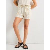 Only Lima High Waist Linen Belt Shorts - Cream