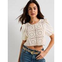 Only Charis Short Sleeve Mix Jersey Top - Beige