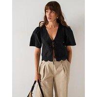 Jdy Alice Short Sleeve Tie Top - Black