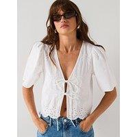 Jdy Alice Short Sleeve Tie Top - White