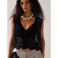 Jdy Vic Short Sleeve V-Neck Tie Knitted Vest - Black