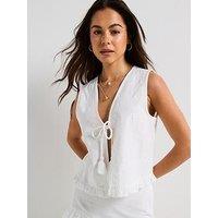 Only Jakiri Linen Sleeveless Embellished Vest - White