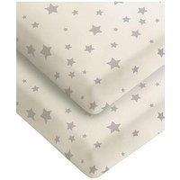 Silentnight Safe Nights 2 X Pack 100% Cotton Cot Bed Fitted Sheets - 140Cm X 70Cm - Grey Stars
