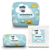 Silentnight Safe Nights Anti Allergy Cot Bed Bedding Bundle - Pillow, 4 Tog Duvet And Duvet Cover Set (Pink Stars)