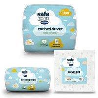 Silentnight Safe Nights Anti Allergy Cot Bed Bedding Bundle - Pillow, 4 Tog Duvet And Duvet Cover Set (Grey Stars)