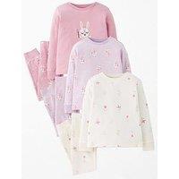 Mini V By Very Girls 3 Pack Bunny Print Long Sleeve Pyjamas - Multi