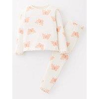 Mini V By Very Girls Rib Scallop Edge Single Long Sleeve Pyjamas - Butterfly Multi