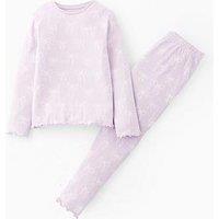 Mini V By Very Girls Rib Scallop Edge Single Long Sleeve Pyjama - Bow Multi