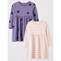 Mini V By Very Girls 2 Pack Jersey Dresses - Stripe/Heart Print