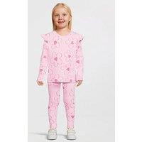 The Very Collection Girls Frill Sleeve Rib Long Sleeve Top And Legging Set - Pink Floral
