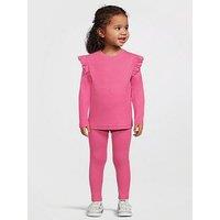 The Very Collection Girls Frill Sleeve Rib Long Sleeve Top And Legging Set - Pink