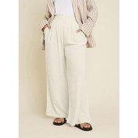 Yours Curve Darted Waist Linen Trousers - Natural