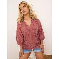 Yours Curve Broderie Boho Top - Rust Orange