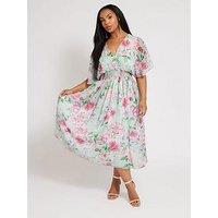 Yours Curve Metallic Spot Shirred Dress