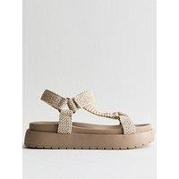 New Look Cream Raffia Harness Strap Platform Sandals