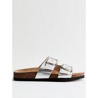 New Look Silver Metallic Faux Leather Bucked Strap Sandals