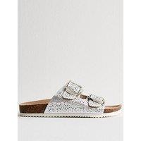 New Look Silver Faux Leather Lazer Cut Strap Sandals