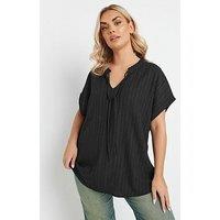 Yours Curve Texture Frill Neck Top - Black