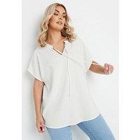 Yours Curve Texture Frill Neck Top - Natural