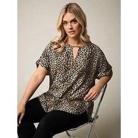 Yours Curve Leopard Print Metal Trim Short Sleeve Top - Brown