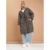 Yours Curve Leopard Print Parka - Brown
