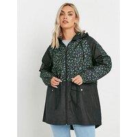 Yours Curve Lightweight Colour Block Parka - Green